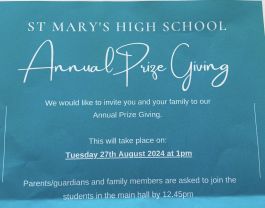 Prize Giving Tuesday 27th August 